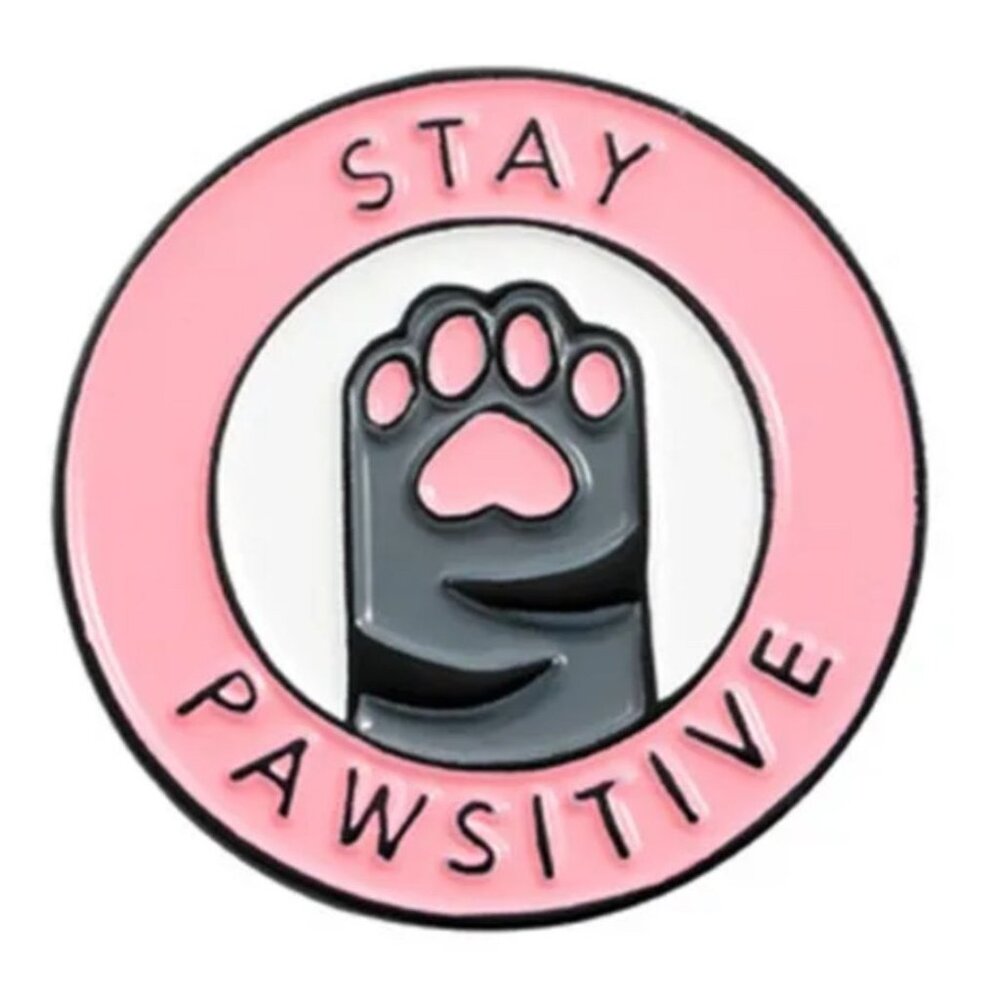 Stay Pawsitive Pink & Black Enamel Cat Paw Lapel Pin
